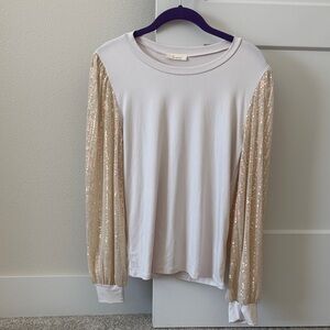 Cream Top with Sequin Sleeves